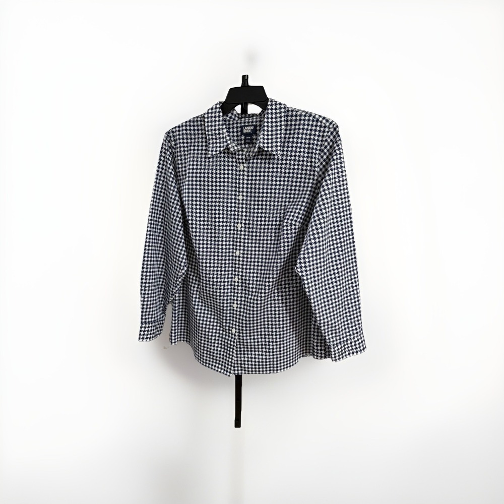 Lands End womens blouse shirt work navy white plus 20W no iron NWOT C105
